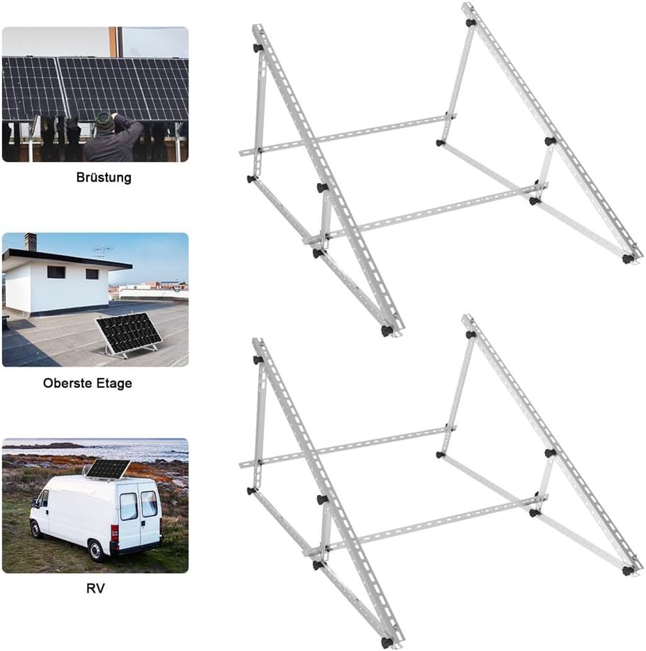 Verstärkte Solarpanel-Halterung Aluminium Verstärkte Balkon-Kraftwerkshalterung 118CM Montagewinkel 0-90° Solarpanel-Montagesatz für 100W-800W Geeignet für Flachdächer Wände Wohnwagen Boote 2 set