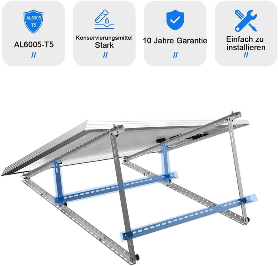 Reinforced Solar Panel Mount Aluminum Reinforced Balcony Power Plant Mount 118CM Mounting Angle 0-90° Solar Panel Mounting Kit for 100W-800W Suitable for Flat Roofs Walls Caravans Boats 2 set