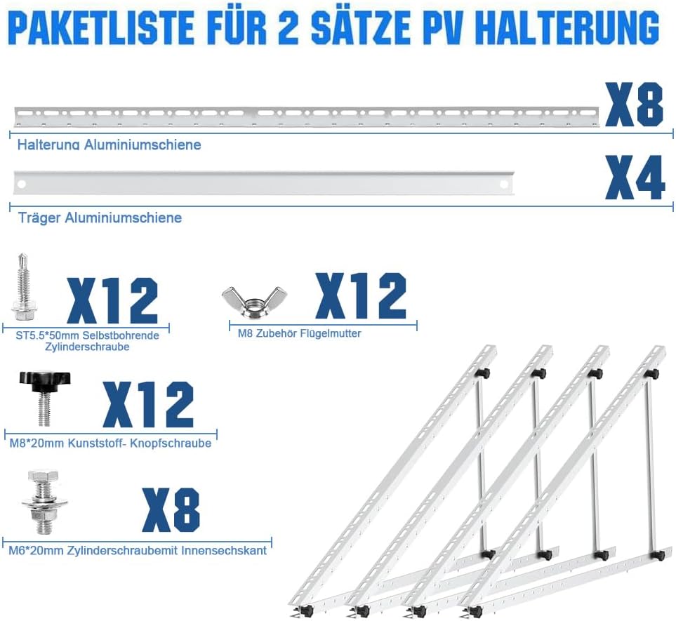 Support de panneau solaire en aluminium pour modules solaires de 100W-600W, 118 cm, 2 sets, Angle d'inclinaison réglable de 0° à 90° support de panneau solaire pv toit plat supports de toit pour modules solaires