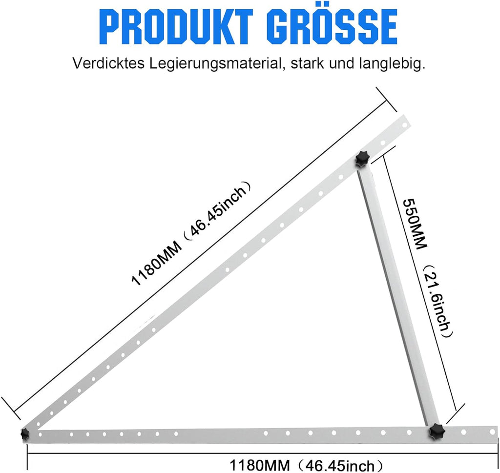 Support de panneau solaire en aluminium pour modules solaires de 100W-600W, 118 cm, 2 sets, Angle d'inclinaison réglable de 0° à 90° support de panneau solaire pv toit plat supports de toit pour modules solaires