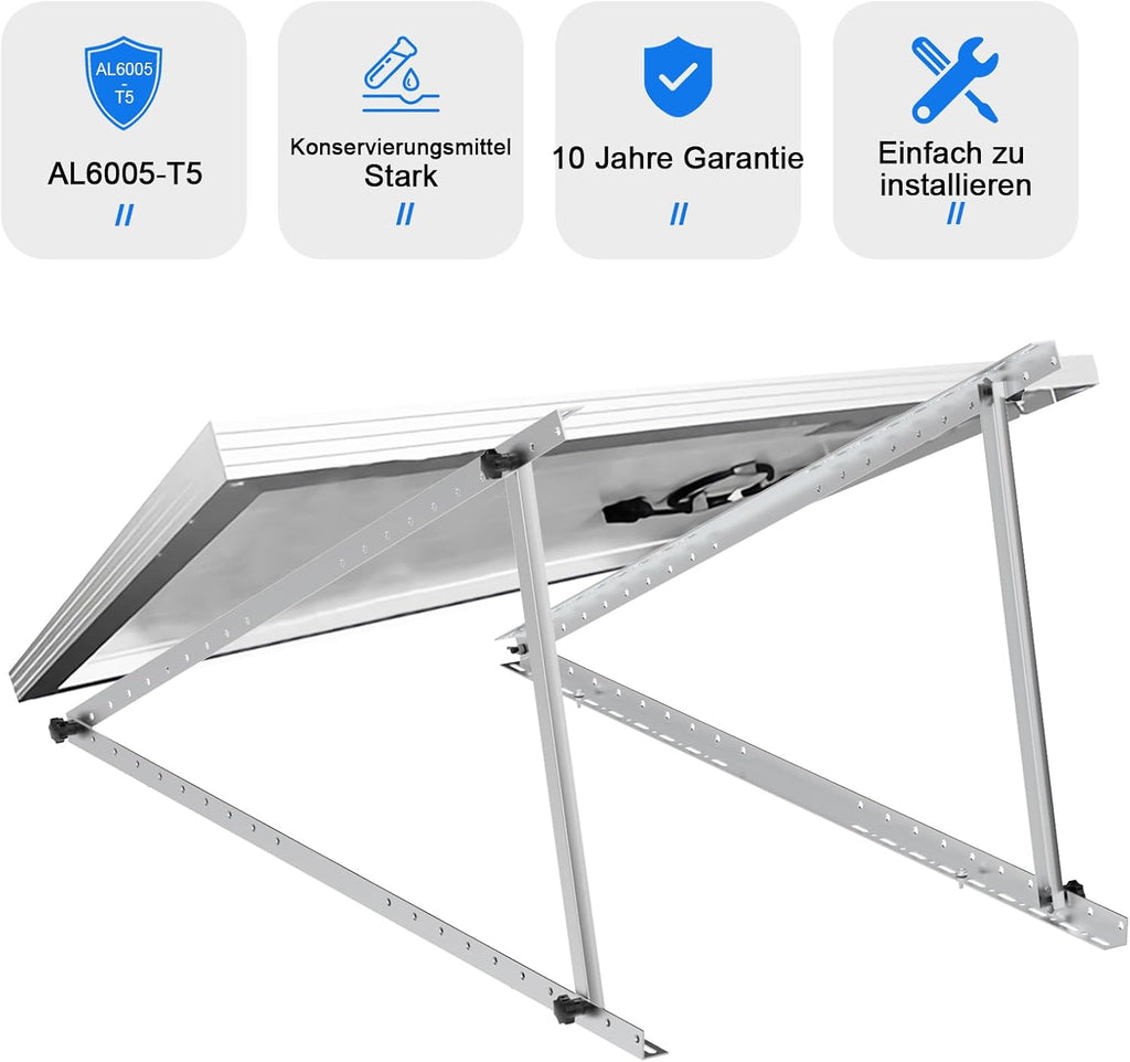 Support de panneau solaire en aluminium pour modules solaires de 100W-600W, 118 cm, 2 sets, Angle d'inclinaison réglable de 0° à 90° support de panneau solaire pv toit plat supports de toit pour modules solaires