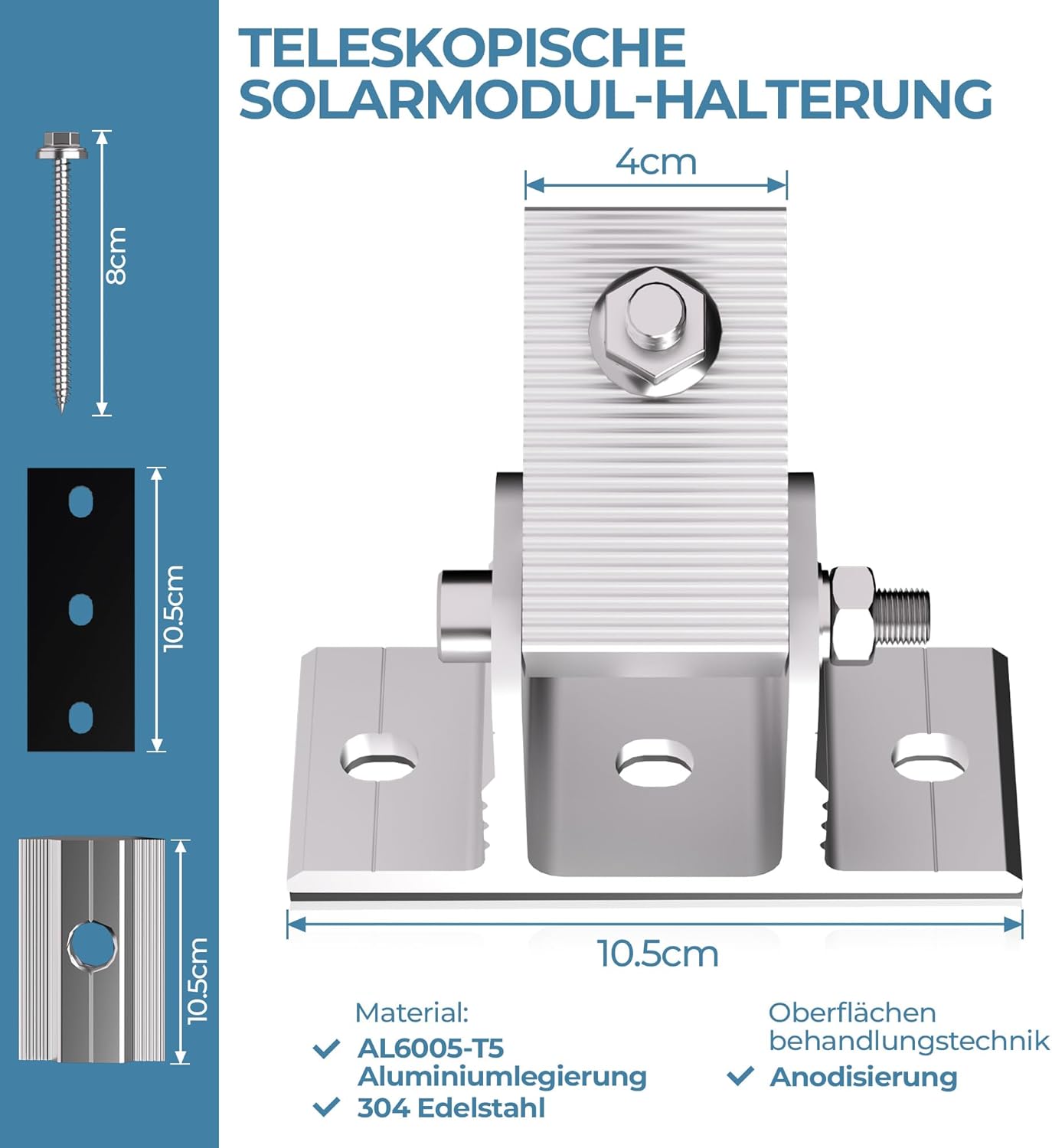 Balcony Power Plant Solar Module 2 Panels SET 15°-30° Solar Panel Mount Flat Roof Adjustable Photovoltaics Universal Wall Flat Roof Mounting for 100W-600W, PV Modules Easy Installation