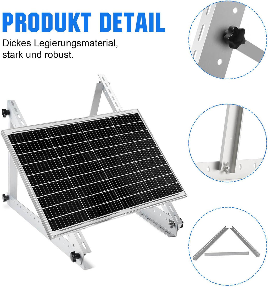 Support de panneau solaire en aluminium pour modules solaires de 100W-600W, 118 cm, 2 sets, Angle d'inclinaison réglable de 0° à 90° support de panneau solaire pv toit plat supports de toit pour modules solaires