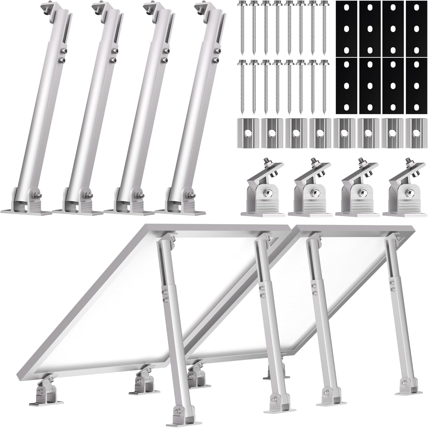 Balcony Power Plant Solar Module 2 Panels SET 15°-30° Solar Panel Mount Flat Roof Adjustable Photovoltaics Universal Wall Flat Roof Mounting for 100W-600W, PV Modules Easy Installation