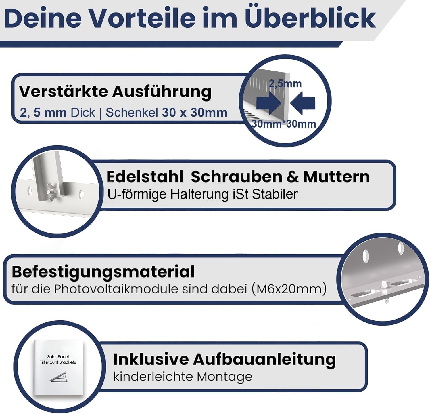 Solarmodul Halterung, 114cm 2 Paar Solarpanel Halterung, Halterung Balkonkraftwerk für 100W-500W Solarpanel, Winkel Einstellbar 0-90° Halterung für Solarpanel, für Dachhalterungen Solarmodule