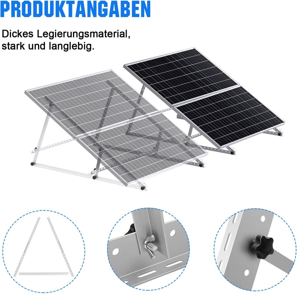Verstärkte Solarpanel-Halterung Aluminium Verstärkte Balkon-Kraftwerkshalterung 118CM Montagewinkel 0-90° Solarpanel-Montagesatz für 100W-800W Geeignet für Flachdächer Wände Wohnwagen Boote 2 set