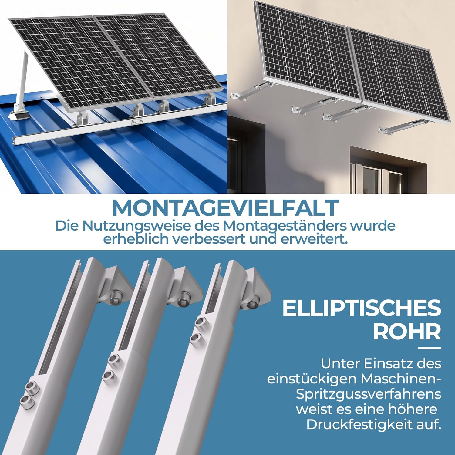 Balcony Power Plant Solar Module 2 Panels SET 15°-30° Solar Panel Mount Flat Roof Adjustable Photovoltaics Universal Wall Flat Roof Mounting for 100W-600W, PV Modules Easy Installation