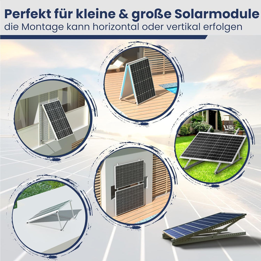 Solarmodul Halterung, 114cm 2 Paar Solarpanel Halterung, Halterung Balkonkraftwerk für 100W-500W Solarpanel, Winkel Einstellbar 0-90° Halterung für Solarpanel, für Dachhalterungen Solarmodule