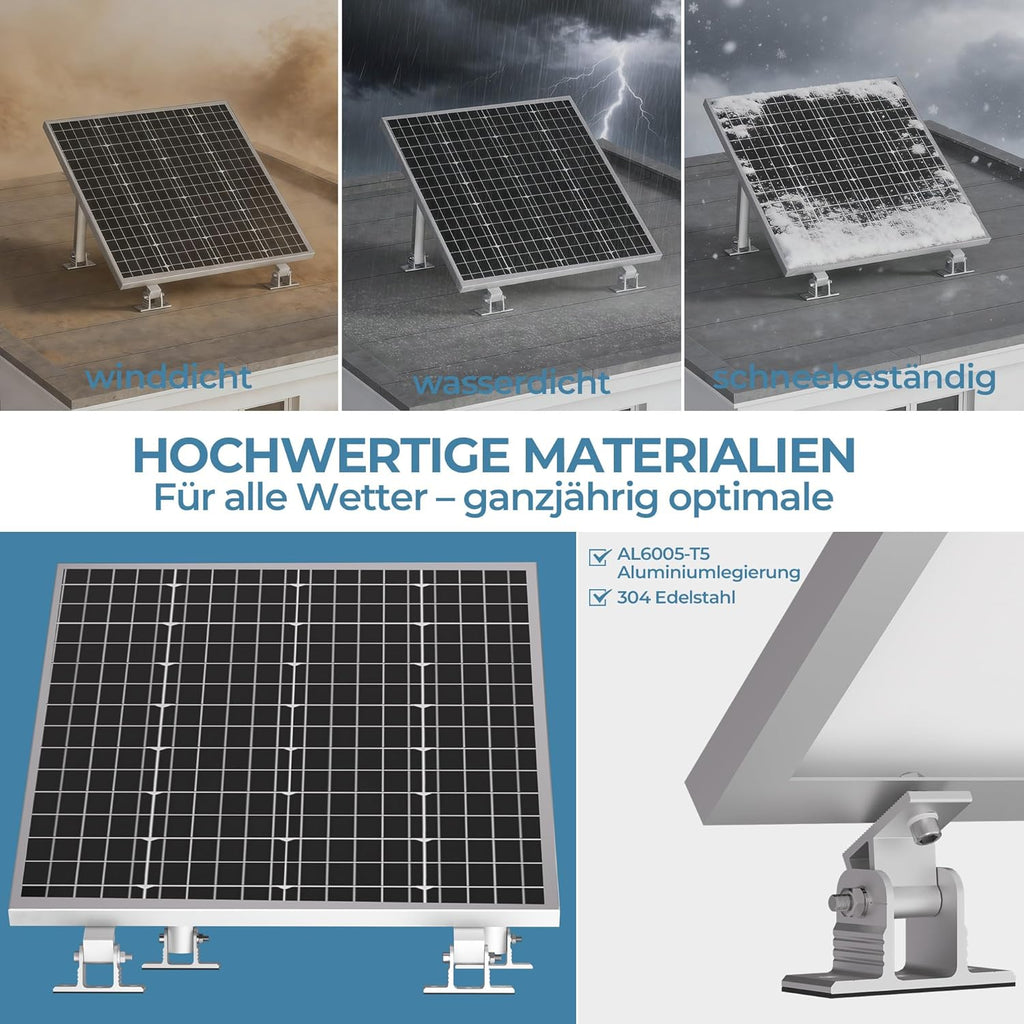 Balkonkraftwerk Solarmodul 2 Paneele SET 15°-30° solarpanel halterung Flachdach Verstelbar Photovoltaik Universal Wand Flachdachmontage for 100W-600W, PV Module Einfache Befestigung