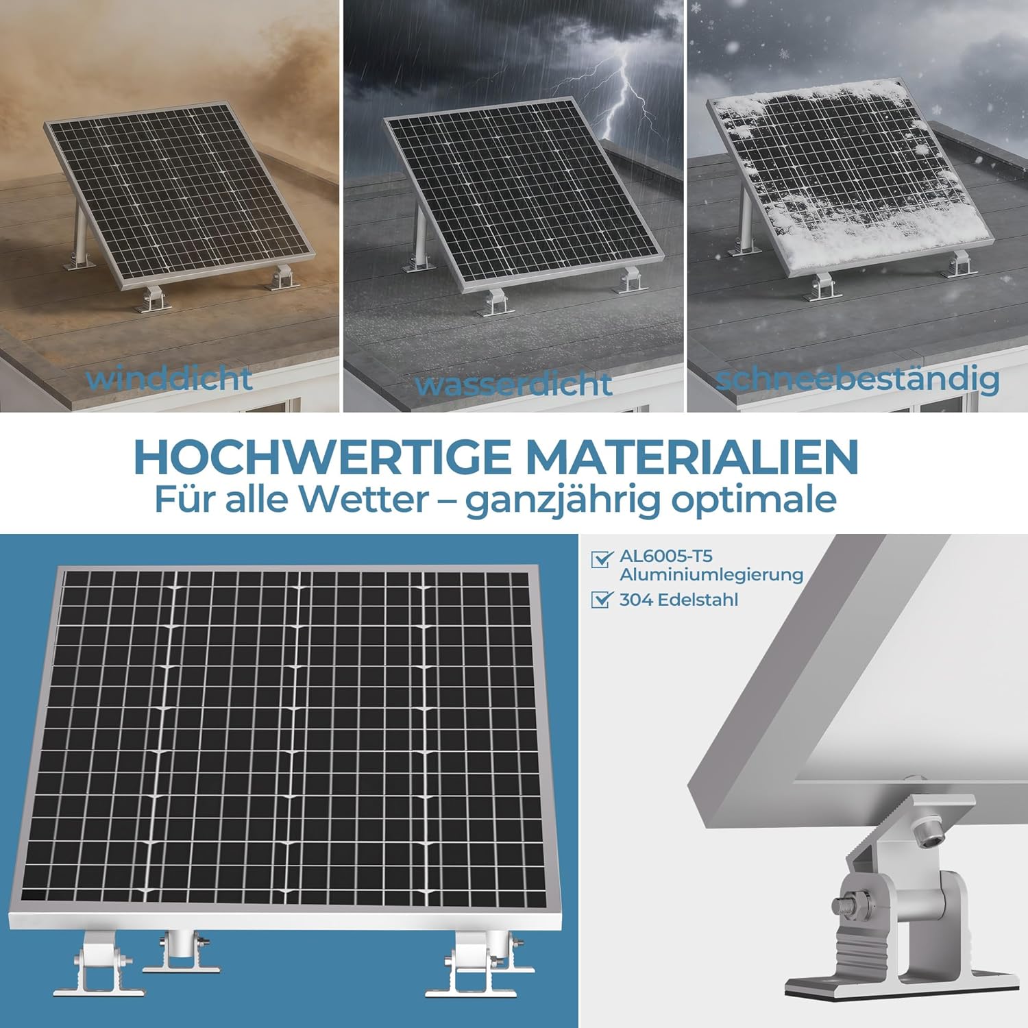 Balcony Power Plant Solar Module 2 Panels SET 15°-30° Solar Panel Mount Flat Roof Adjustable Photovoltaics Universal Wall Flat Roof Mounting for 100W-600W, PV Modules Easy Installation