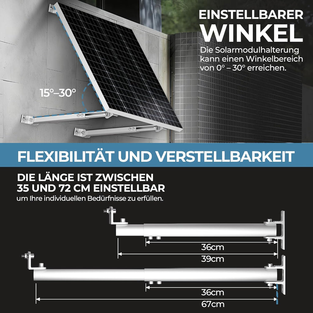 Balkonkraftwerk Solarmodul 2 Paneele SET 15°-30° solarpanel halterung Flachdach Verstelbar Photovoltaik Universal Wand Flachdachmontage for 100W-600W, PV Module Einfache Befestigung