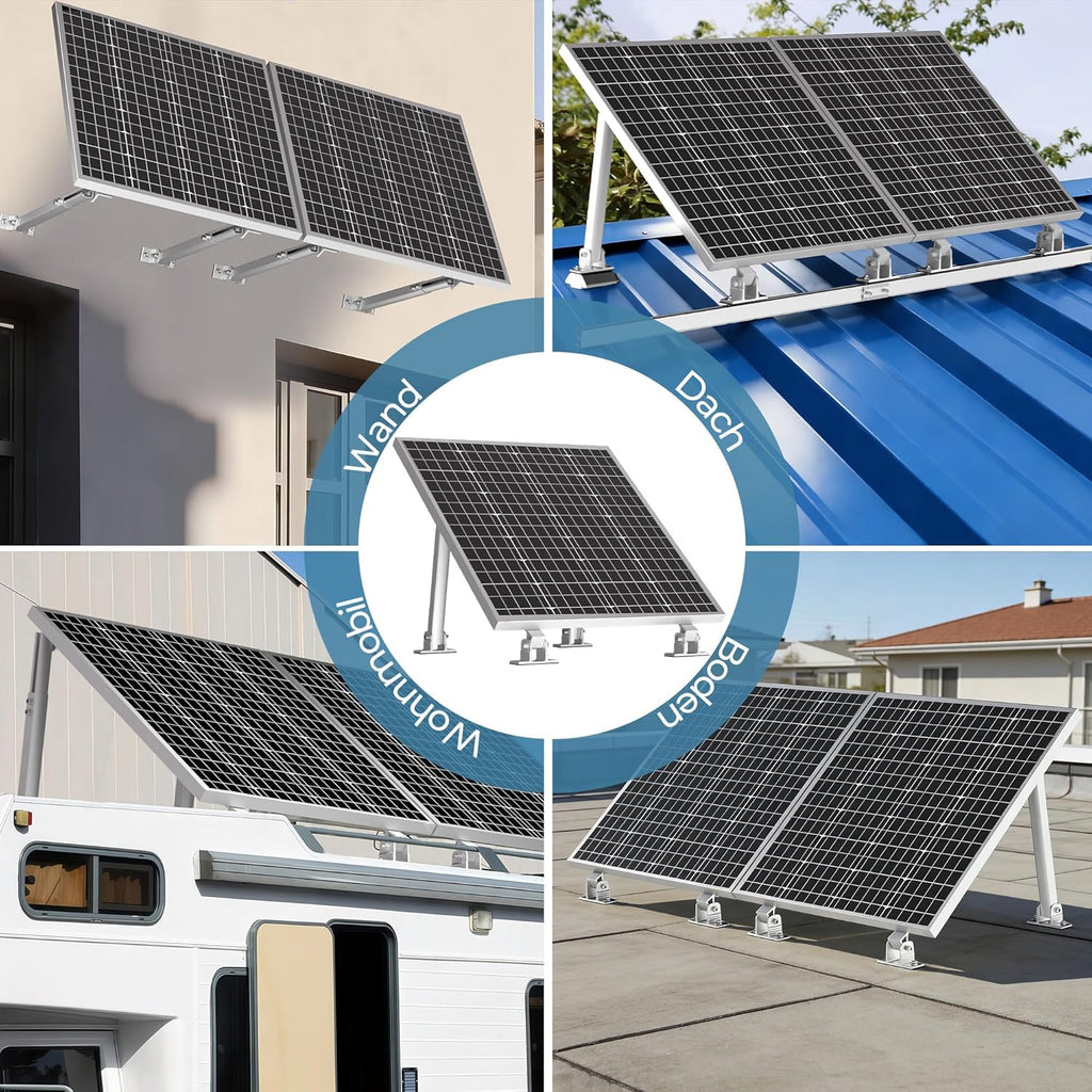Balkonkraftwerk Solarmodul 2 Paneele SET 15°-30° solarpanel halterung Flachdach Verstelbar Photovoltaik Universal Wand Flachdachmontage for 100W-600W, PV Module Einfache Befestigung